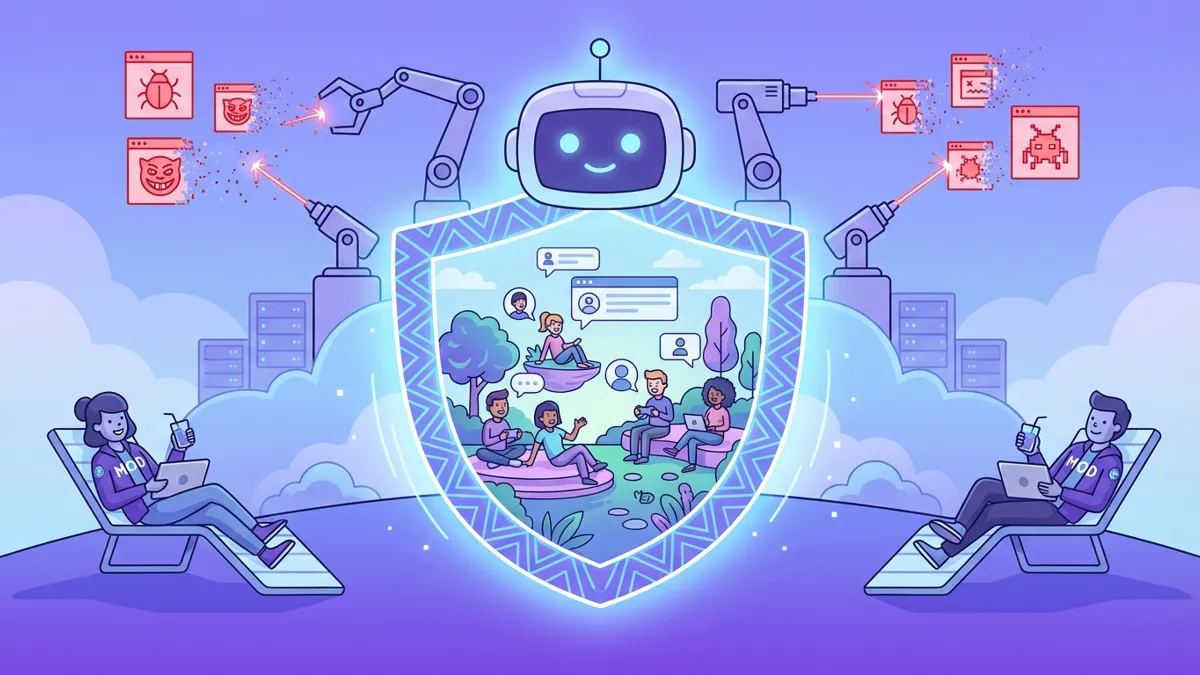 Robot assistant protecting a happy Discord community