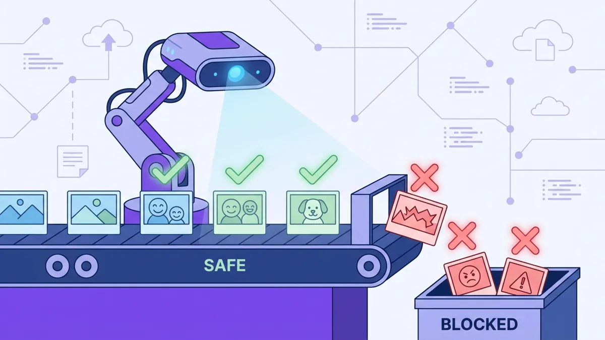 AI-powered bot scanning images and filtering inappropriate content automatically